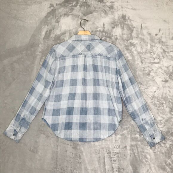 Rails Top Womens Large Buffalo Plaid Chambray Crop Raw Hem Long Sleeve AS IS - Picture 2 of 11